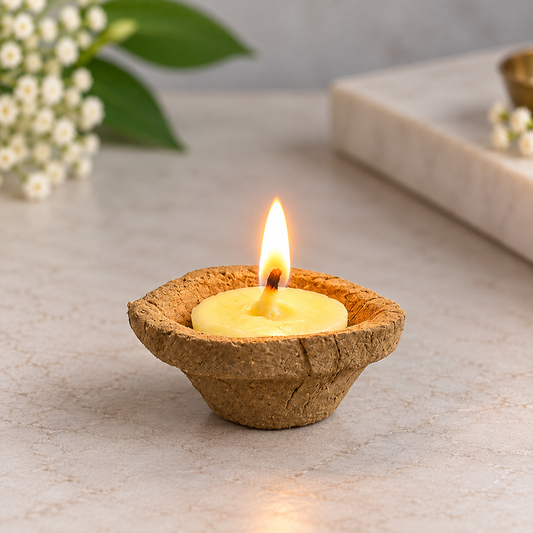 Shubh Deep Combo – Cow Ghee Wicks + 6 FREE Cow Dung Diyas