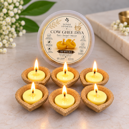 Shubh Deep Combo – Cow Ghee Wicks + 6 FREE Cow Dung Diyas